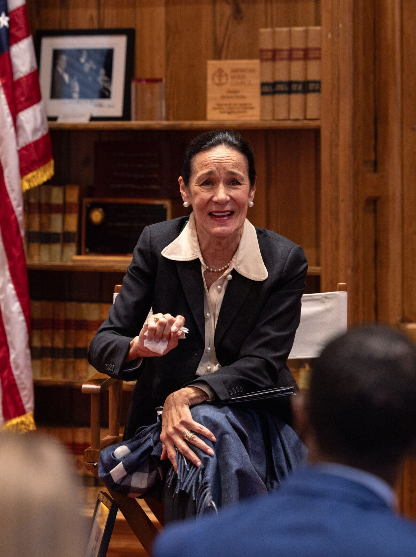 Kathy Randall talks to students.