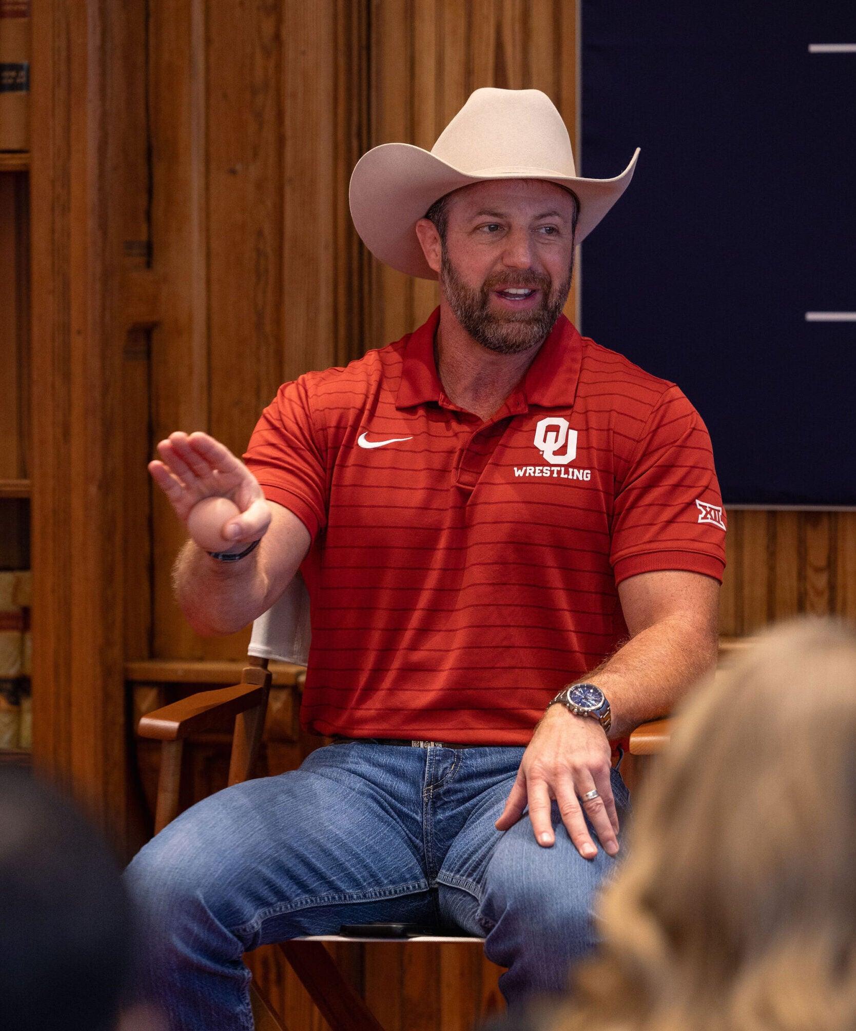 Kathy Randall talks to students.
